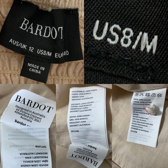 Bardot Lucinta Mini Dress 8 M Beige Floral Puff Sleeve Bohemian Spring Summer - Picture 4 of 12